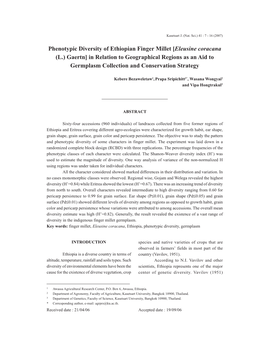 Phenotypic Diversity of Ethiopian Finger Millet [Eleusine Coracana (L