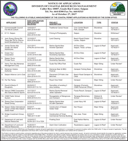 NOTICE of APPLICATION DIVISION of COASTAL RESOURCES MANAGEMENT Caller Box 10007, Gualo Rai Center, Saipan Tel