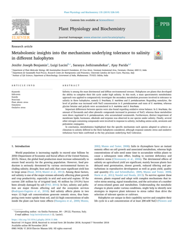 Metabolomic Insights Into the Mechanisms Underlying Tolerance to Salinity in Diﬀerent Halophytes T