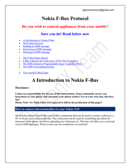 Nokia F-Bus Protocol Do You Wish to Control Appliances from Your Mobile? Sure You Do! Read Below Now