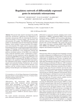 Regulatory Network of Differentially Expressed Genes in Metastatic Osteosarcoma