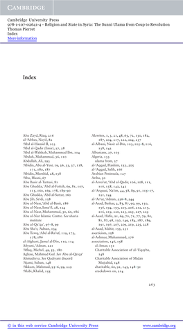Religion and State in Syria: the Sunni Ulama from Coup to Revolution Thomas Pierret Index More Information