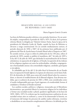 Reacción Social a Las Leyes De Reforma (1855-1860)