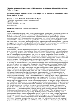 A GIS Analysis of the Viticultural Potential in the Rogue Valley of Oregon