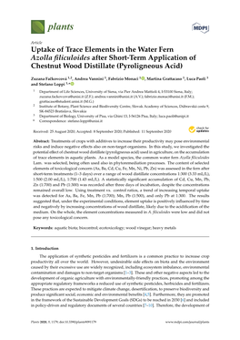 Uptake of Trace Elements in the Water Fern Azolla Filiculoides After Short-Term Application of Chestnut Wood Distillate