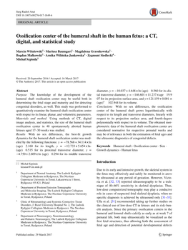 Ossification Center of the Humeral Shaft in the Human Fetus: a CT, Digital, and Statistical Study