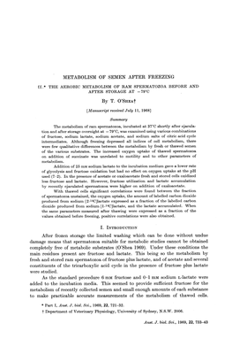 Metabolism of Semen After Freezing