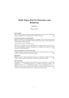 Math Tripos Part IA: Dynamics and Relativity