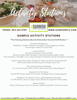 Sample Food Activity Stations