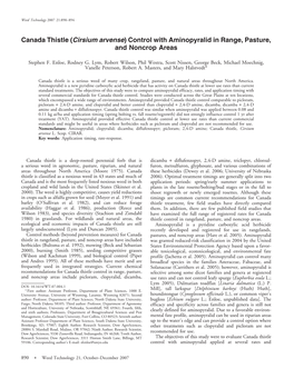 Canada Thistle (Cirsium Arvense) Control with Aminopyralid in Range, Pasture, and Noncrop Areas