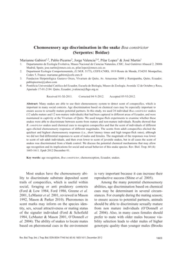 Chemosensory Age Discrimination in the Snake Boa Constrictor (Serpentes: Boidae)