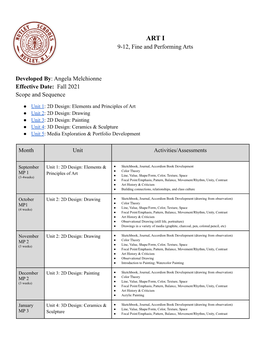 ART I 9-12, Fine and Performing Arts