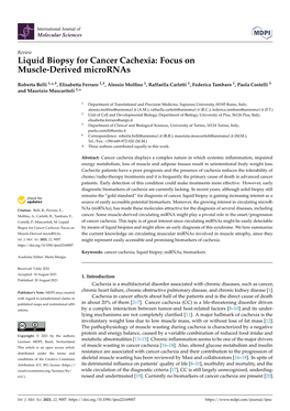 Liquid Biopsy for Cancer Cachexia: Focus on Muscle-Derived Micrornas