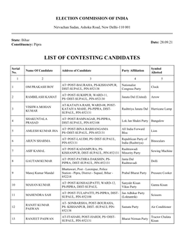 List of Contesting Candidates