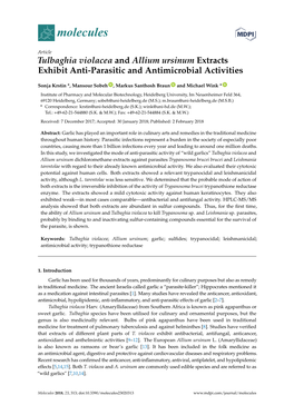 Tulbaghia Violacea and Allium Ursinum Extracts Exhibit Anti-Parasitic and Antimicrobial Activities