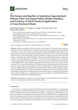 The Nature and Quality of Australian Supermarkets' Policies That Can Impact Public Health Nutrition, and Evidence of Their Practical Application