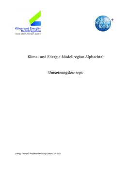 Klima- Und Energie-Modellregion Alpbachtal Umsetzungskonzept