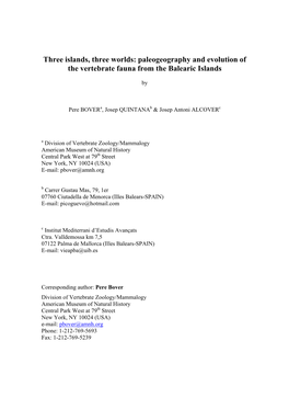 Paleogeography and Evolution of the Vertebrate Fauna from the Balearic Islands