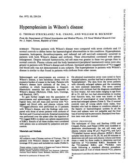 Hypersplenism in Wilson's Disease