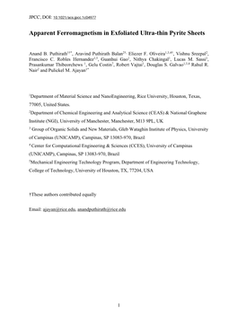 Exfoliated Pyrite (Fes2) – a Non-Van Der Waals 2D Ferromagnet