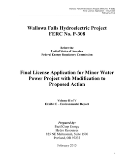 Wallowa Falls Hydroelectric Project FERC No. P-308