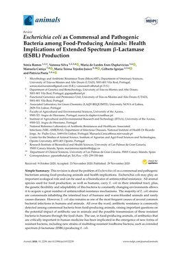 Escherichia Coli As Commensal and Pathogenic Bacteria Among Food-Producing Animals: Health Implications of Extended Spectrum Β-Lactamase (ESBL) Production