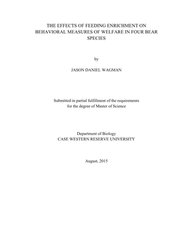 The Effects of Feeding Enrichment on Behavioral Measures of Welfare in Four Bear Species