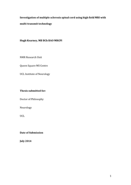 1 Investigation of Multiple Sclerosis Spinal Cord