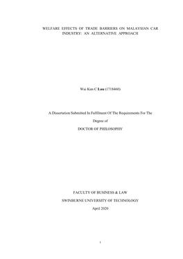 Welfare Effects of Trade Barriers on Malaysian Car Industry: an Alternative Approach