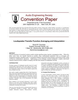 Convention Paper Presented at the 111Th Convention 2001 September 21–24 New York, NY, USA