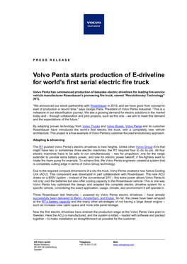 Volvo Penta Starts Production of E-Driveline for World's First Serial