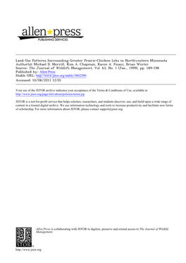 Land-Use Patterns Surrounding Greater Prairie-Chicken Leks in Northwestern Minnesota Author(S): Michael D