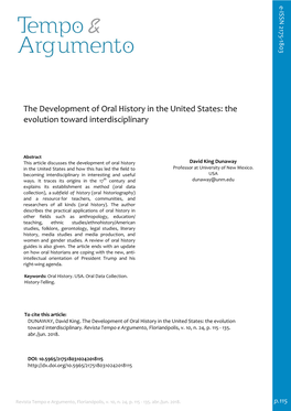 The Development of Oral History in the United States: the Evolution Toward Interdisciplinary