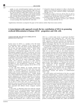 A Transcriptome-Wide Approach Reveals the Key Contribution of NFI-A in Promoting Erythroid Differentiation of Human CD34 Þ Progenitors and CML Cells