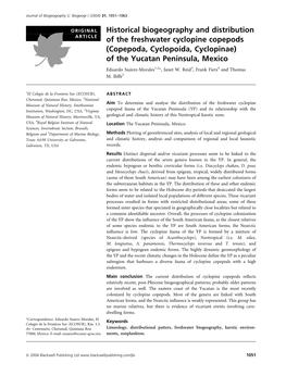 Historical Biogeography and Distribution