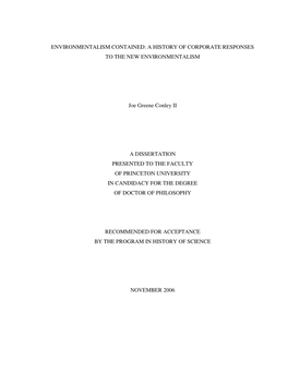 Environmentalism Contained: a History of Corporate Responses to the New Environmentalism