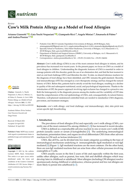 Cow's Milk Protein Allergy As a Model of Food Allergies