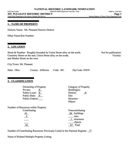 MT. PLEASANT HISTORIC DISTRICT Page 1 United States Department of the Interior, National Park Service______National Register of Historic Places Registration Form