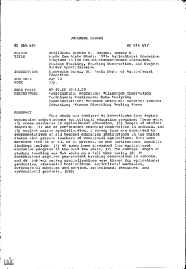 Alpha Tau Alpha Study, 1971. Agricultural Education *Specialization; *Student Teaching; Surveys; Teacher Education; *Womens Educ