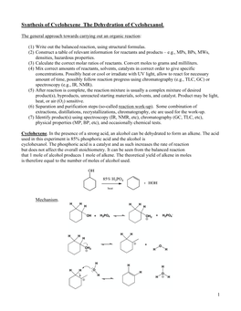 Synthesis of Cyclohexene the Dehydration of Cyclohexanol