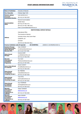 Study Abroad Information Sheet