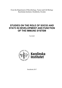 Studies on the Role of Socs3 and Stat3 in Development and Function of the Immune System