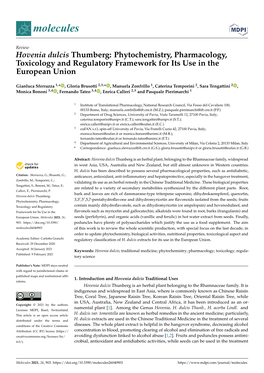 Hovenia Dulcis Thumberg: Phytochemistry, Pharmacology, Toxicology and Regulatory Framework for Its Use in the European Union