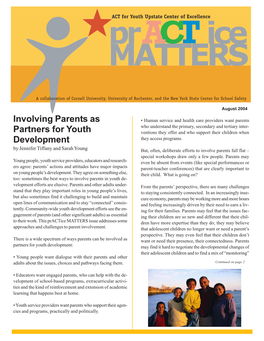 Involving Parents As Partners for Youth Development