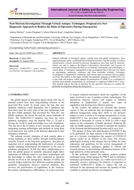 Post-Mortem Investigation Through Virtual Autopsy Techniques: Proposal of a New Diagnostic Approach to Reduce the Risks of Operators During Emergencies