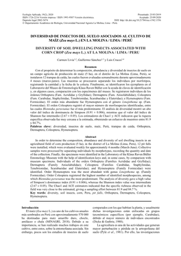 INSECTOS DEL SUELO ASOCIADOS AL CULTIVO DE Zea Mays EN LIMA – PERÚ Agosto - Diciembre 2020 ______