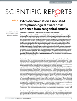Pitch Discrimination Associated with Phonological Awareness