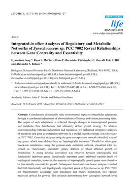 Integrated in Silico Analyses of Regulatory and Metabolic Networks of Synechococcus Sp. PCC 7002 Reveal Relationships Between Gene Centrality and Essentiality