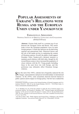 Popular Assessments of Ukraine's Relations with Russia and the European Union Under Yanukovych