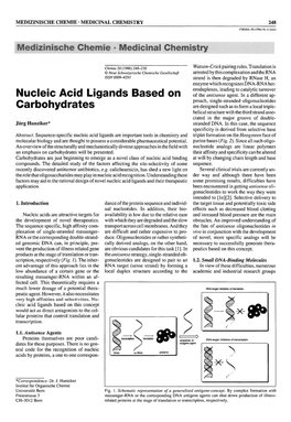 Nucleic Acid Ligands Based on Carbohydrates